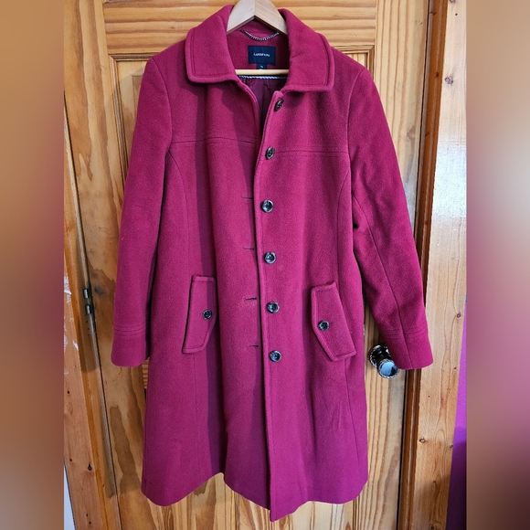 Land's End - pink raspberry wool cashmere coat, size 14 - Picture 5 of 8